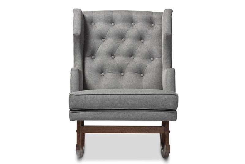 Fenton Mid-century Retro Modern Gray Fabric Upholstered Button-tufted Wingback Rocking Chair