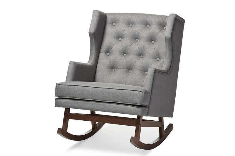 Fenton Mid-century Retro Modern Gray Fabric Upholstered Button-tufted Wingback Rocking Chair