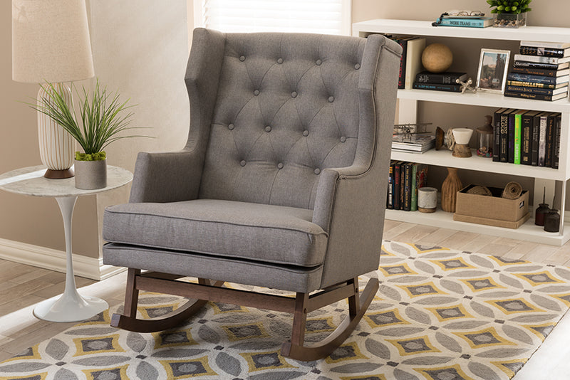 Fenton Mid-century Retro Modern Gray Fabric Upholstered Button-tufted Wingback Rocking Chair