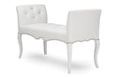 Kaila White Faux Leather Classic Seating Bench Baxton