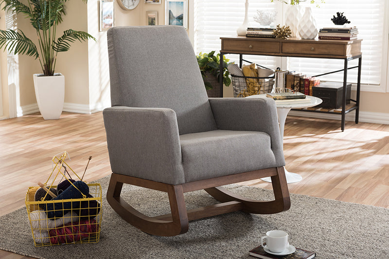 Roana Mid-century Retro Modern Gray Fabric Upholstered Rocking Chair