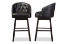 Glaucia Black Faux Leather Tufted Swivel Barstool w/Nail heads Trim (Set of 2) Baxton