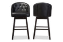 Glaucia Black Faux Leather Tufted Swivel Barstool w/Nail heads Trim (Set of 2) Baxton