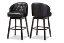 Glaucia Black Faux Leather Tufted Swivel Barstool w/Nail heads Trim (Set of 2) Baxton
