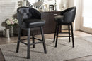 Glaucia Black Faux Leather Tufted Swivel Barstool w/Nail heads Trim (Set of 2) Baxton