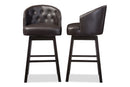 Glaucia Brown Faux Leather Tufted Swivel Barstool w/Nail heads Trim (Set of 2) Baxton