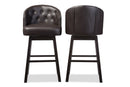 Glaucia Brown Faux Leather Tufted Swivel Barstool w/Nail heads Trim (Set of 2) Baxton