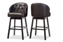 Glaucia Brown Faux Leather Tufted Swivel Barstool w/Nail heads Trim (Set of 2) Baxton