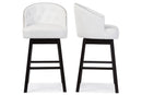 Glaucia White Faux Leather Tufted 2Pc Swivel Barstool Set w/Nail heads Trim Baxton
