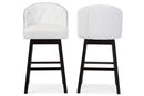 Glaucia White Faux Leather Tufted 2Pc Swivel Barstool Set w/Nail heads Trim Baxton