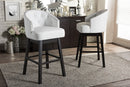 Glaucia White Faux Leather Tufted 2Pc Swivel Barstool Set w/Nail heads Trim Baxton