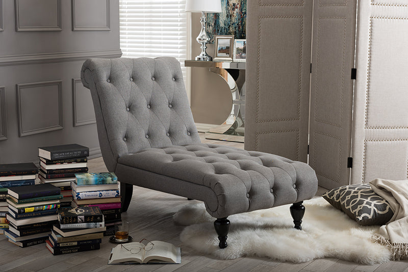 Gitano Mid-century Retro Modern Gray Fabric Upholstered Button-tufted Chaise Lounge