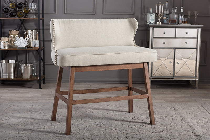 Putri Modern and Contemporary Light Beige Fabric Button-tufted Upholstered Bar Bench Banquette