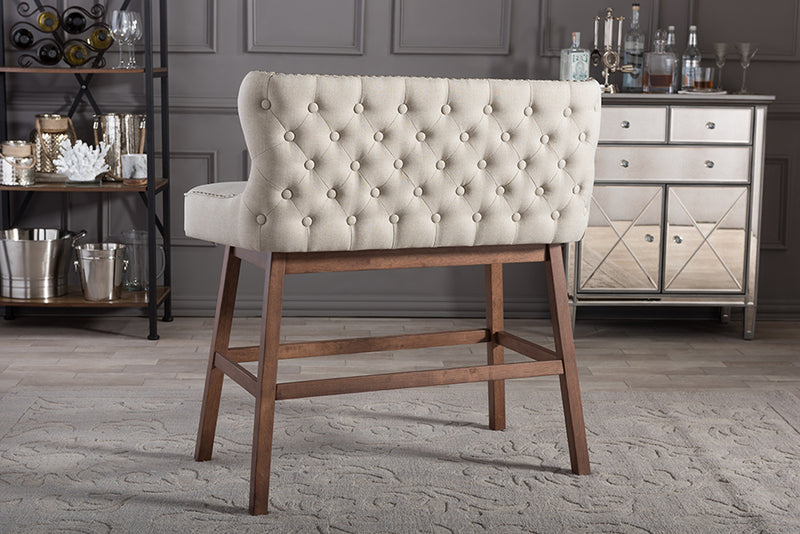 Putri Modern and Contemporary Light Beige Fabric Button-tufted Upholstered Bar Bench Banquette