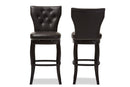 Bayan Dark Brown Faux Leather Button-tufted 29-Inch 2Pc Swivel Bar Stool Set Baxton