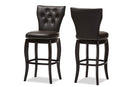 Bayan Dark Brown Faux Leather Button-tufted 29-Inch 2Pc Swivel Bar Stool Set Baxton