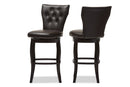 Bayan Dark Brown Faux Leather Button-tufted 29-Inch 2Pc Swivel Bar Stool Set Baxton