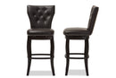 Bayan Dark Brown Faux Leather Button-tufted 29-Inch 2Pc Swivel Bar Stool Set Baxton