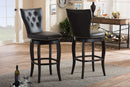Bayan Dark Brown Faux Leather Button-tufted 29-Inch 2Pc Swivel Bar Stool Set Baxton