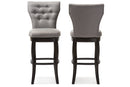 Bayan Gray Fabric Upholstered Button-tufted 29-Inch 2Pc Swivel Bar Stool Set Baxton
