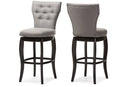 Bayan Gray Fabric Upholstered Button-tufted 29-Inch 2Pc Swivel Bar Stool Set Baxton