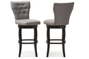 Bayan Gray Fabric Upholstered Button-tufted 29-Inch 2Pc Swivel Bar Stool Set Baxton