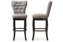 Bayan Gray Fabric Upholstered Button-tufted 29-Inch 2Pc Swivel Bar Stool Set Baxton