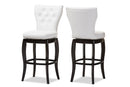 Bayan White Faux Leather Button-tufted 29-Inch 2Pc Swivel Bar Stool Set Baxton