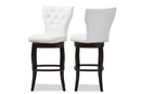 Bayan White Faux Leather Button-tufted 29-Inch 2Pc Swivel Bar Stool Set Baxton