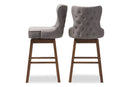 Putri Brown Wood Gray Fabric Button-Tufted 2Pc Swivel Barstool Set Baxton