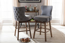 Putri Brown Wood Gray Fabric Button-Tufted 2Pc Swivel Barstool Set Baxton
