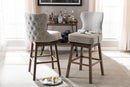Putri Brown Wood Light Beige Fabric Button-Tufted 2Pc Swivel Barstool Set Baxton