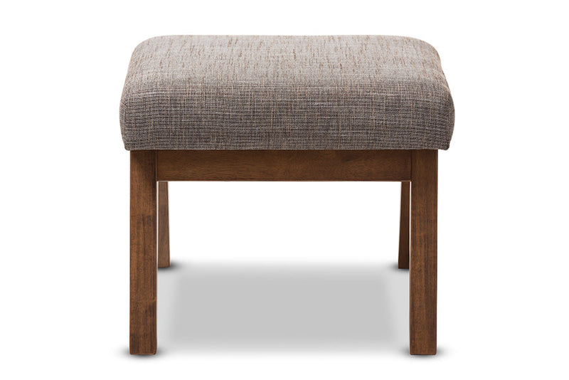 Nina Walnut Wood Finishing and Gravel Fabric Upholstered Ottoman Baxton