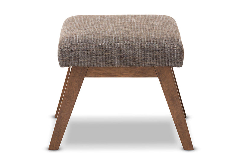 Nina Walnut Wood Finishing and Gravel Fabric Upholstered Ottoman Baxton