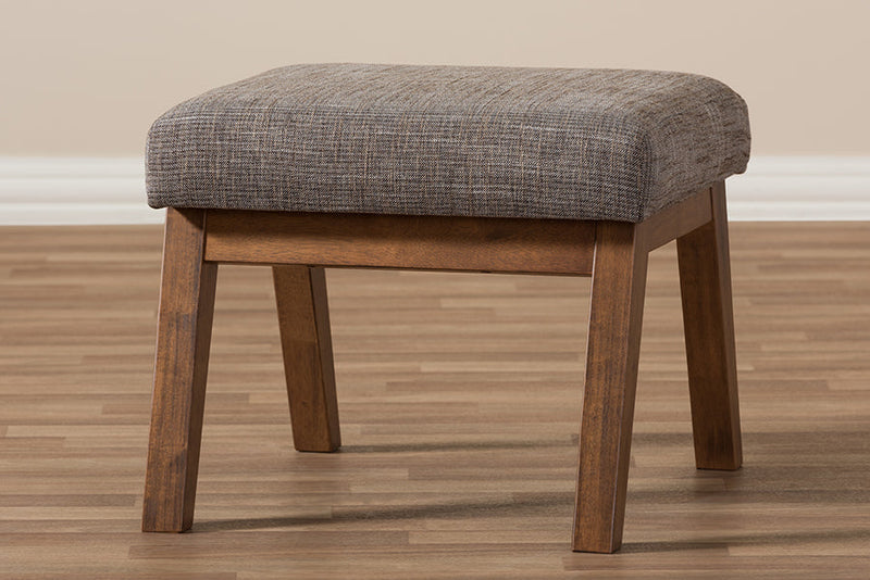 Nina Walnut Wood Finishing and Gravel Fabric Upholstered Ottoman Baxton