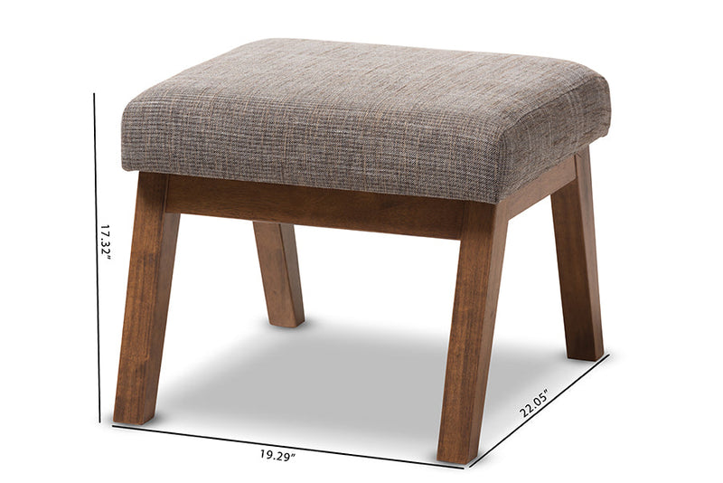 Nina Walnut Wood Finishing and Gravel Fabric Upholstered Ottoman Baxton
