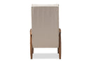 Sebastian Walnut Brown Finish Wood and Light Beige Fabric High-Back Chair Baxton