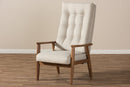 Sebastian Walnut Brown Finish Wood and Light Beige Fabric High-Back Chair Baxton
