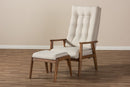 Sebastian Walnut Wood/Light Beige Fabric High-Back Lounge Chair and Ottoman Set Baxton