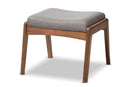 Sebastian Walnut Wood Finishing and Gray Fabric Upholstered Ottoman Baxton