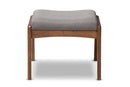 Sebastian Walnut Wood Finishing and Gray Fabric Upholstered Ottoman Baxton