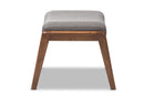 Sebastian Walnut Wood Finishing and Gray Fabric Upholstered Ottoman Baxton