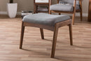 Sebastian Walnut Wood Finishing and Gray Fabric Upholstered Ottoman Baxton