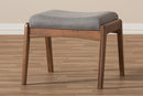 Sebastian Walnut Wood Finishing and Gray Fabric Upholstered Ottoman Baxton