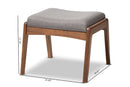 Sebastian Walnut Wood Finishing and Gray Fabric Upholstered Ottoman Baxton