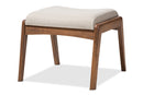 Sebastian Walnut Wood Finishing and Light Beige Fabric Upholstered Ottoman Baxton