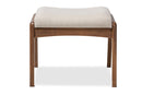 Sebastian Walnut Wood Finishing and Light Beige Fabric Upholstered Ottoman Baxton