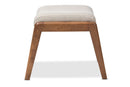 Sebastian Walnut Wood Finishing and Light Beige Fabric Upholstered Ottoman Baxton