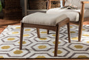 Sebastian Walnut Wood Finishing and Light Beige Fabric Upholstered Ottoman Baxton