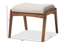 Sebastian Walnut Wood Finishing and Light Beige Fabric Upholstered Ottoman Baxton